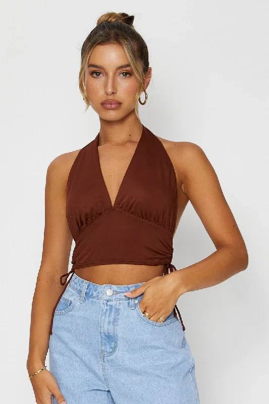 Brown Top Halter Neck