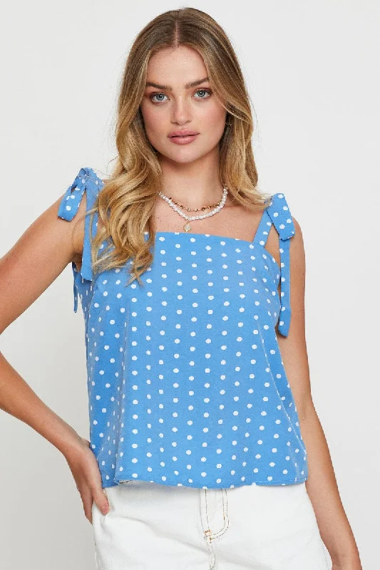 Polka Dot Singlet Top Sleeveless Tie Up