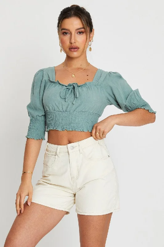 Green Crop Top Short Sleeve