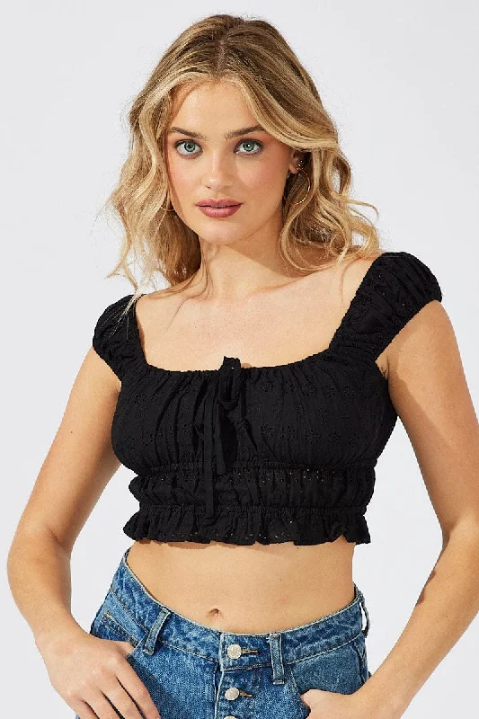 Black Crop Top Eyelet