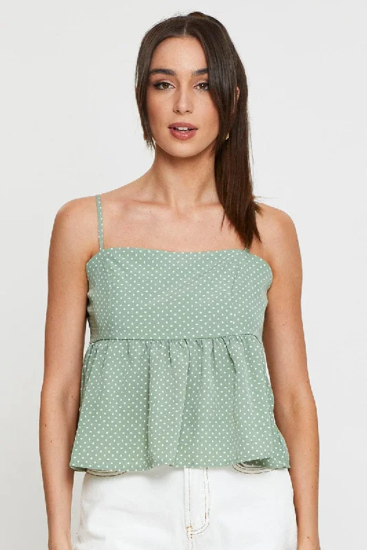 Polka Dot Cami Top Peplum