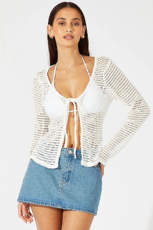 White Bolero Top Long Sleeve Front Tie