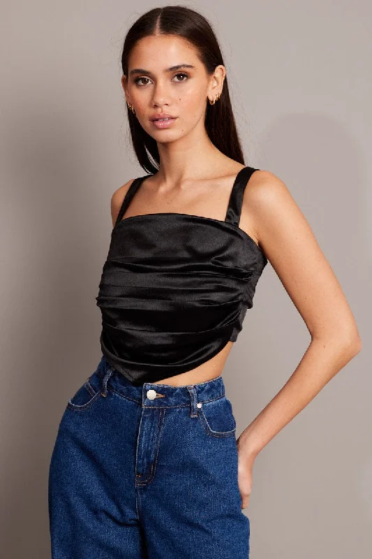 Black Satin Tie Back Top