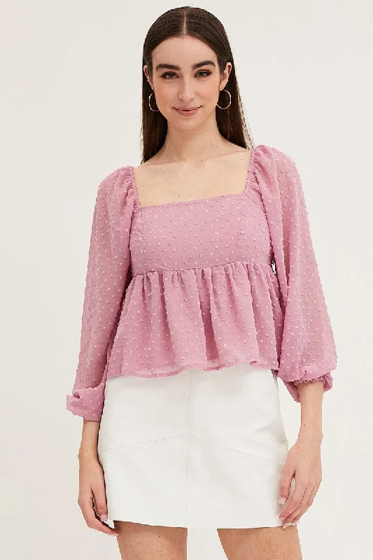 Pink Puff Sleeve Peplum Top