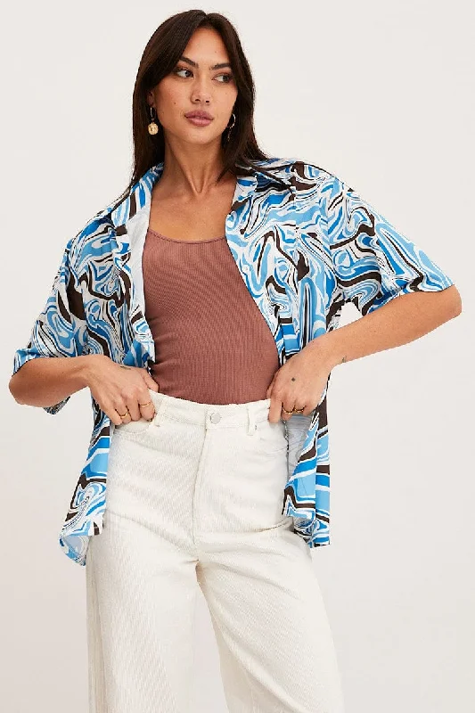 Print Relaxed Shirts Short Sleeve Collared