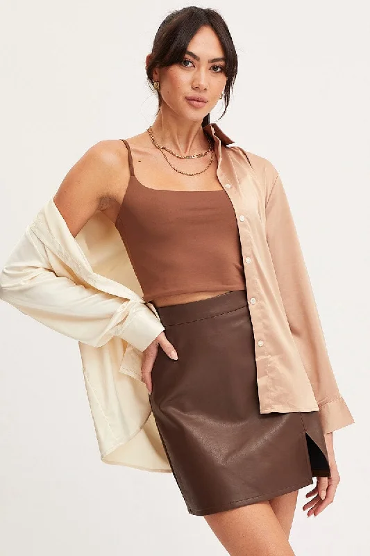 Multi Shirt Top Long Sleeve Collared Satin