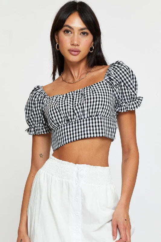 Check Crop Top Short Sleeve