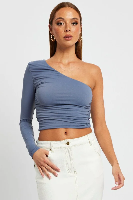 Blue Supersoft Top One Shoulder