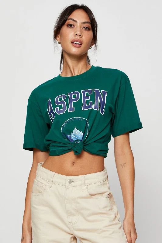 Green Graphic T Shirt Short Sleeve