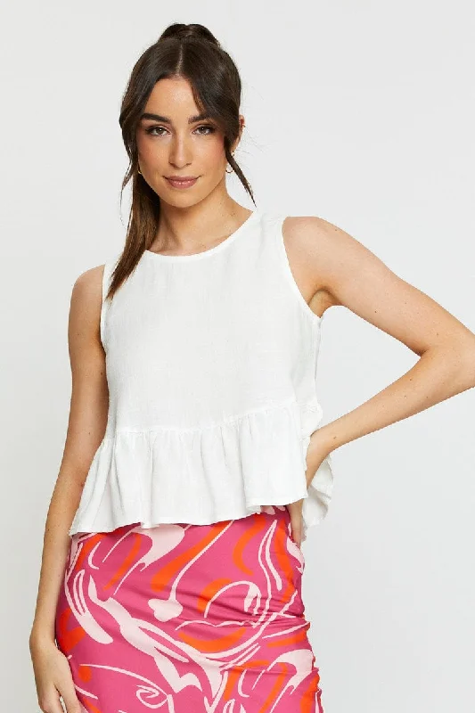 White Peplum Top Sleeveless Ruffle