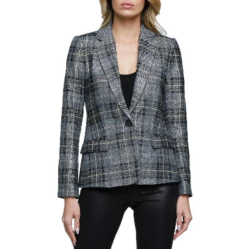 L'Agence Womens Wool Blend Metallic One-Button Blazer