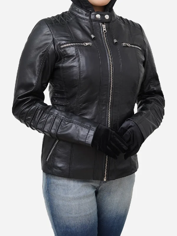 Women's Black Real Lambskin Hooded Leather Jacket