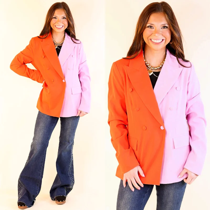 My Only Desire Color Block Button Up Blazer in Red and Pink