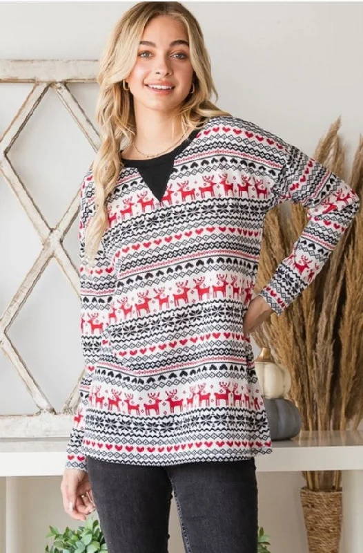 Holiday Print Long Sleeve Top - #5953-5958