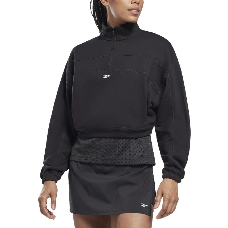 Womens 3/4 Zip Long Sleeve Crop Top