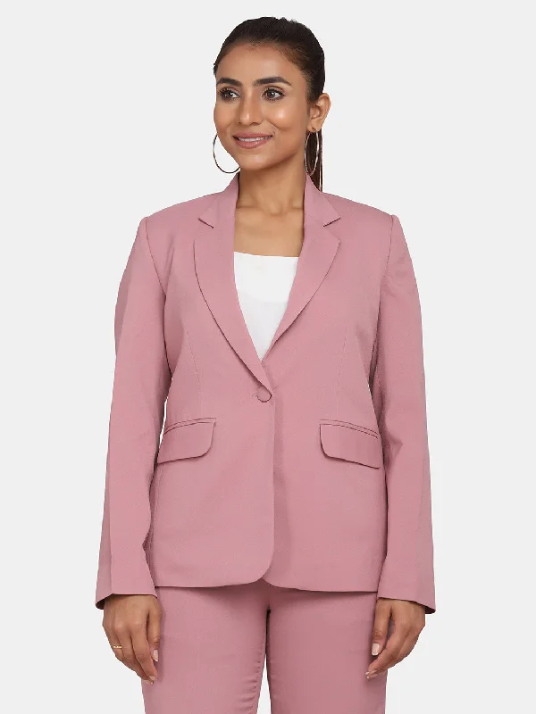 Single Button Stretch Blazer for Women- Pink