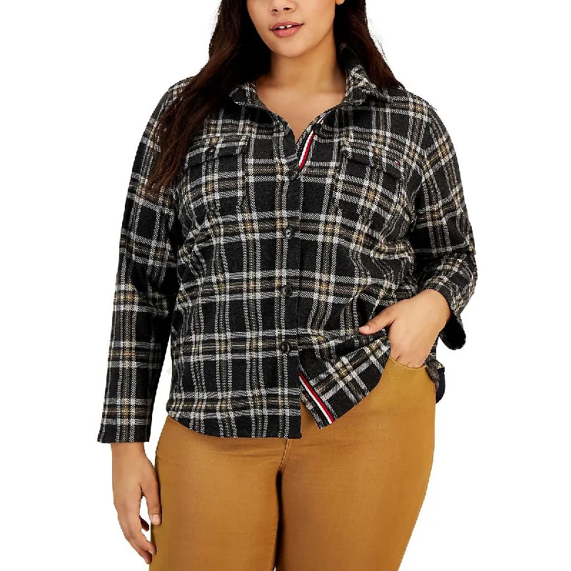 Tommy Hilfiger Womens Plus Plaid Cold Weather Shirt Jacket