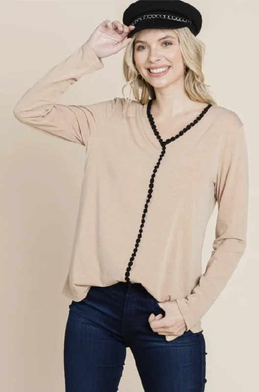 Taupe Long Sleeve Top w/Black Lace Detail - #8309-8314