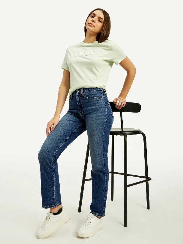 Women's High Rise Straight Fit Blue Jeans