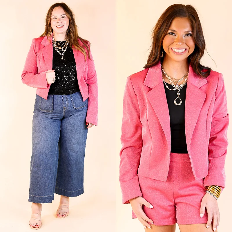 Encore Please Sparkle Cropped Blazer in Pink