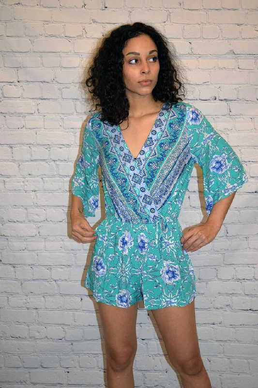 Umgee Floral Paisley V Neck Romper