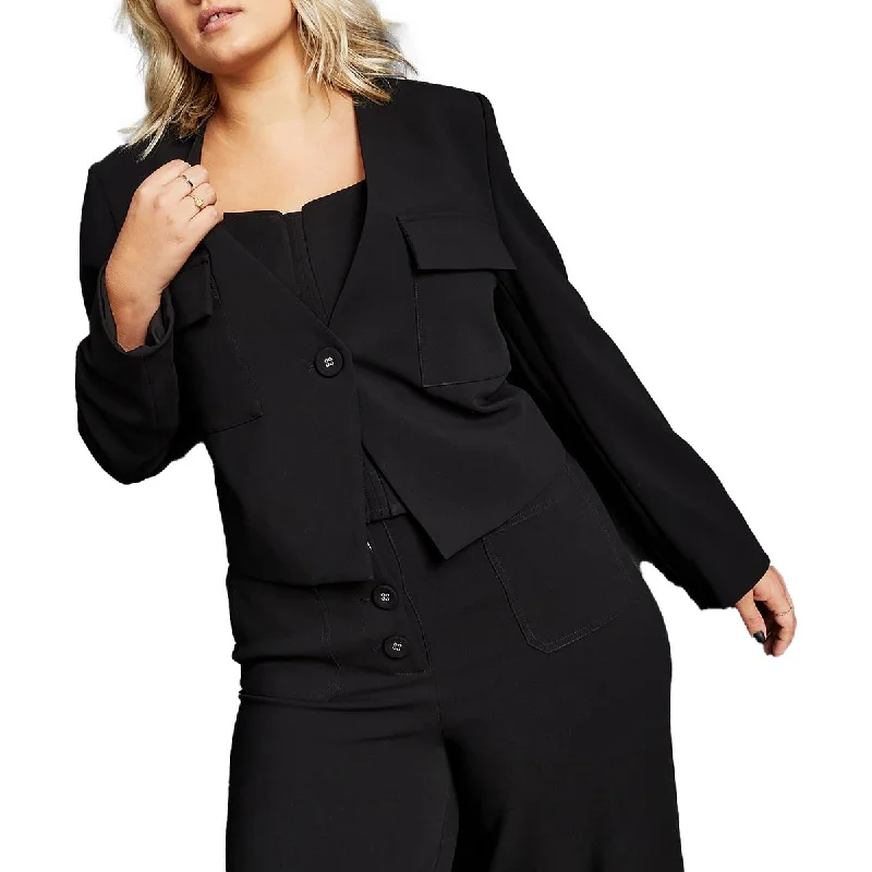 Royalty By Maluma Womens Collarless Suit Separate One-Button Blazer