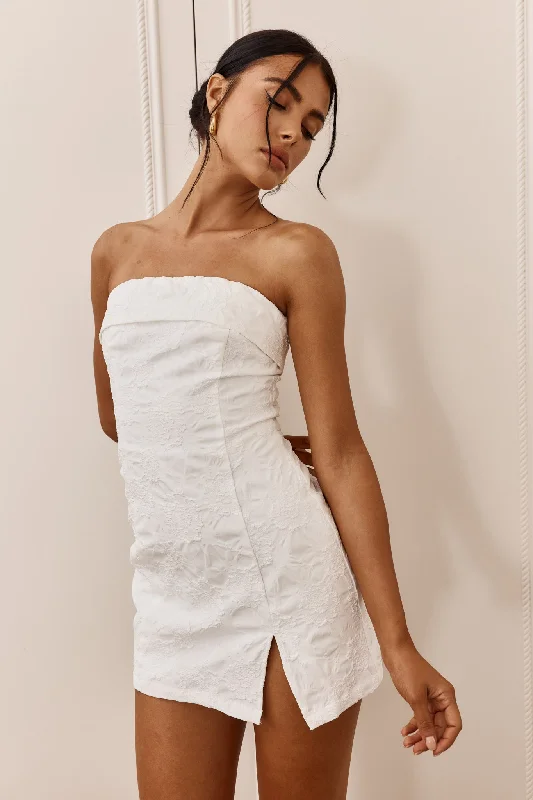 Kamila Strapless Embroidered Romper White