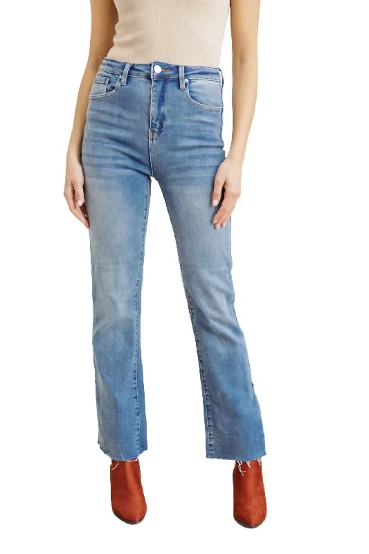 Slim Flare Side Slit Jeans In Medium Wash