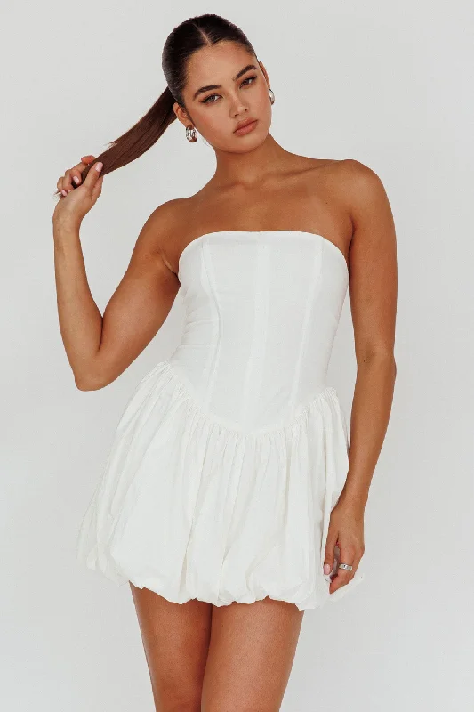 Monti Strapless Bubble Hem Mini Dress White