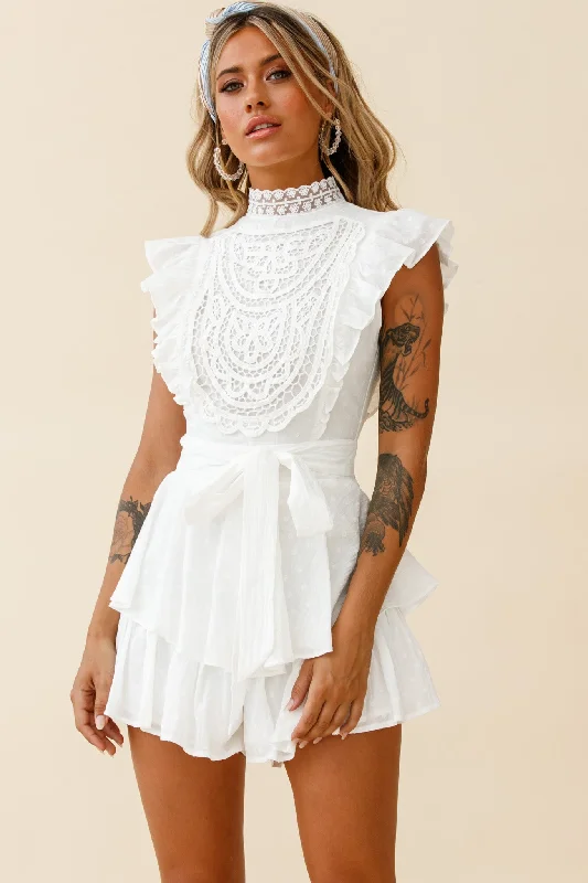 Nellie Lace Bust High Neck Romper White