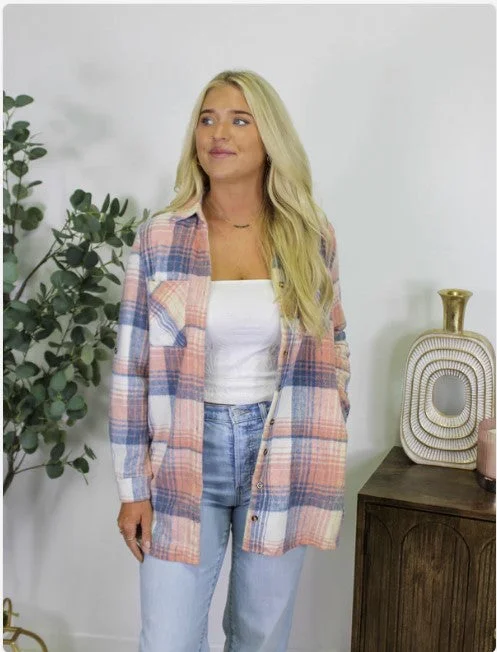 Pink Plaid Flannel Top w/Side Pockets - #7871-7874