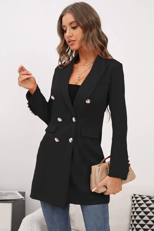 Buttoned Lapel Collar Long Sleeve Blazer