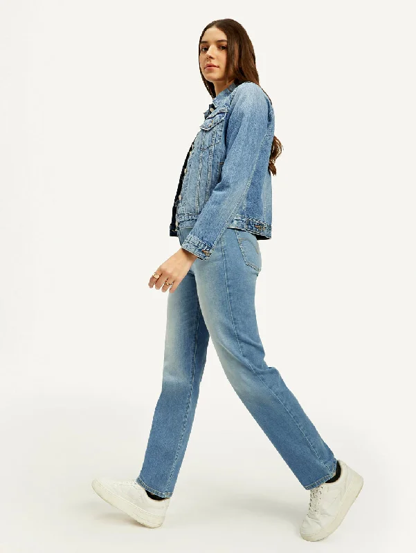 Women's High Rise Straight Fit Blue Jeans