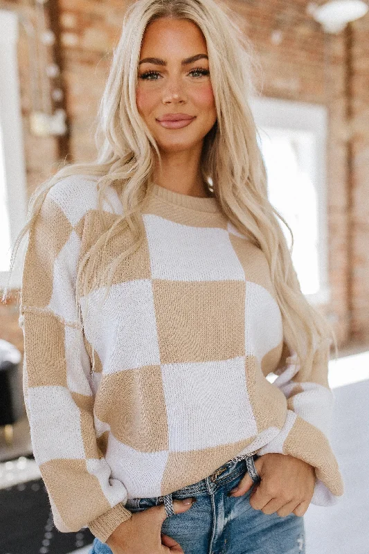 Checkered Bishop Sleeve Sweater | S-2XL