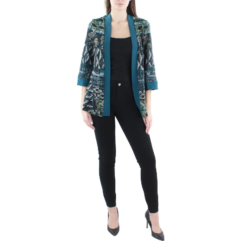 R&M Richards Womens Knit Printed Duster Blazer