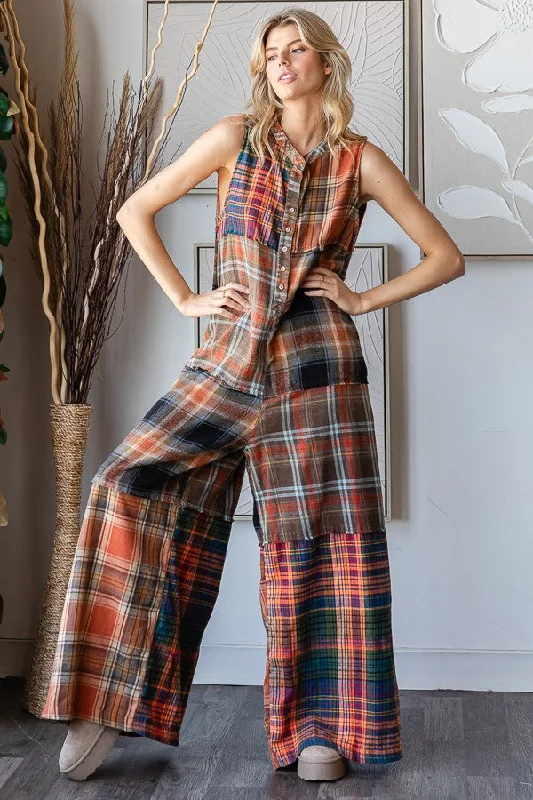 Oli & Hali Washed Plaid Jumpsuit