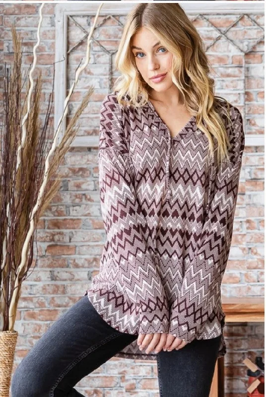 Brown Zig Zag Hoodie - #6060-6065