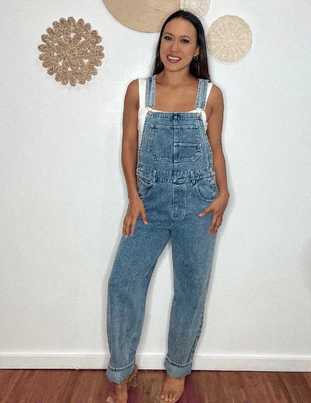 Patched Pocket Denim Overalls