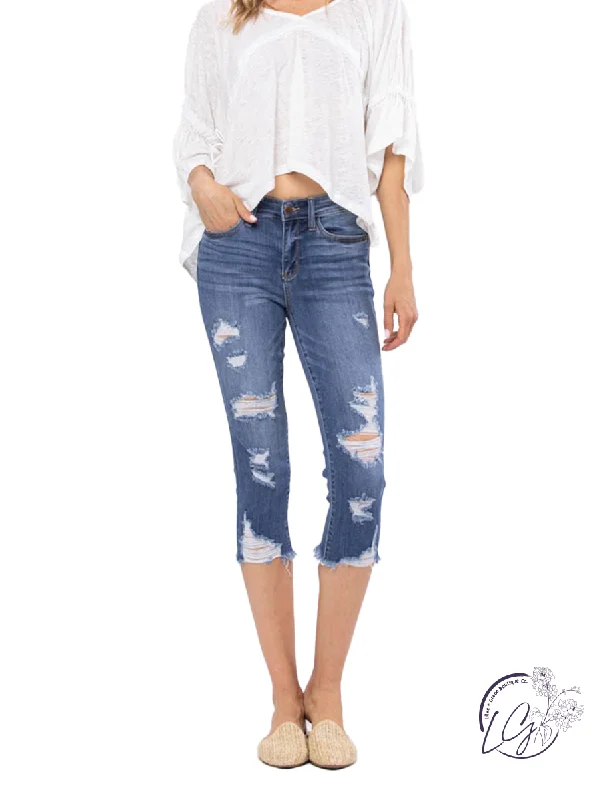 Sienna Mid-Rise Distressed Capri by Judy Blue