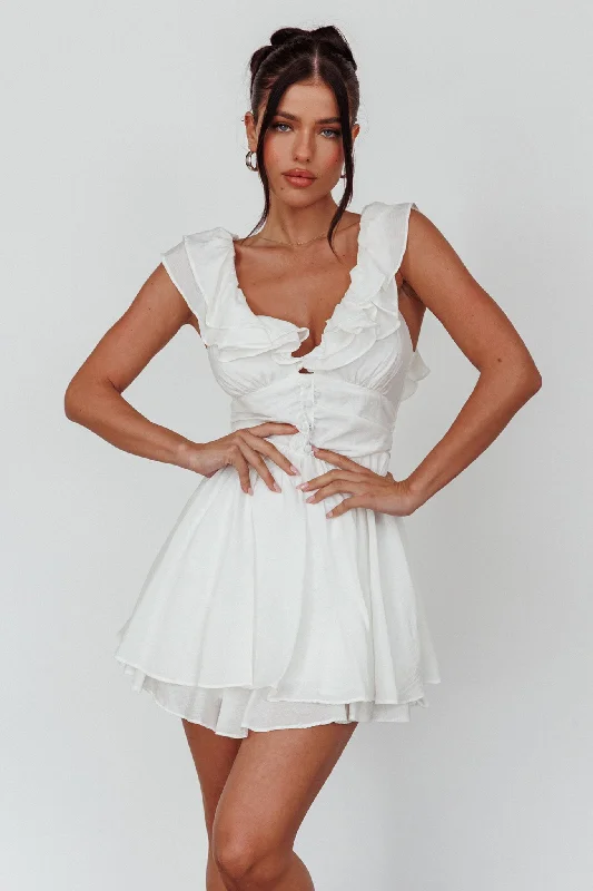 Glory Days Ruffle Shoulder Romper Off White