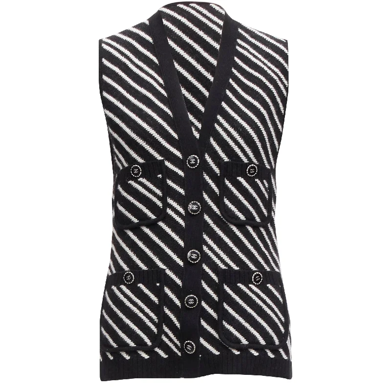 Chanel cashmere graphic stripes pocket vest jacket