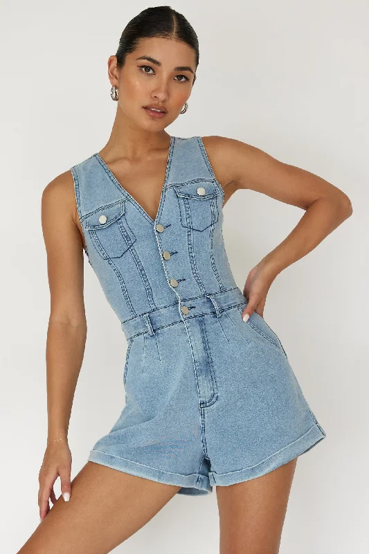 Jazelle Button Front Romper Denim