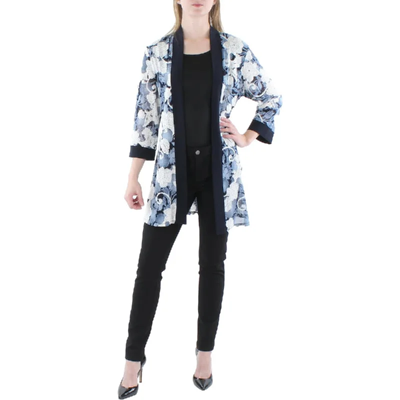 R&M Richards Womens Printed Cardigan Duster Blazer