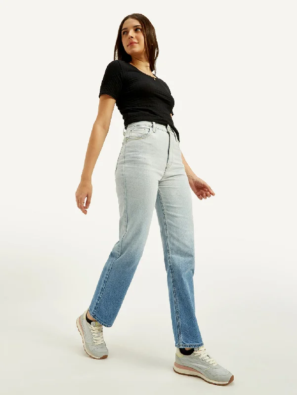 Women's High Rise Straight Fit Blue Jeans