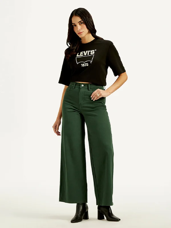 Women's High Rise Vintage Chino Wide Leg Dark-Green Jeans