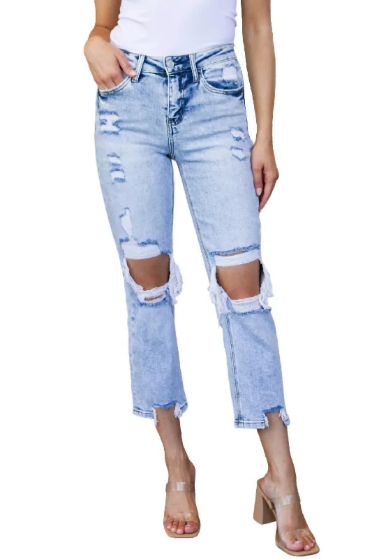 High Rise Crop Straight Jeans In Acid Wash