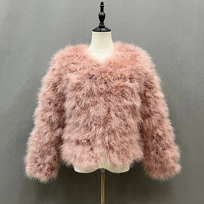 Women's Casual Pink Furry Long Sleeve Short Winter Party Jacket