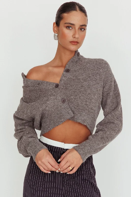 Netherlands Drop Shoulder Crop Cardigan Grey