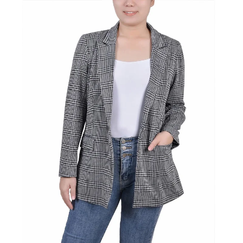 NY Collection Womens Petites Houndstooth Business One-Button Blazer