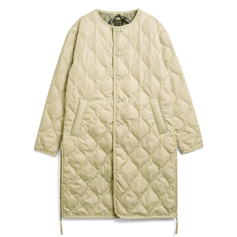 Taion Womens Military Crew Neck Down Coat Cream